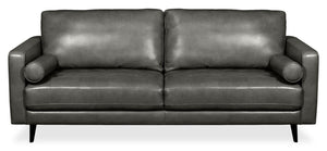 Sofa Edge de 86 po en cuir véritable avec pattes en bois et coussins de dossier amovibles - gris