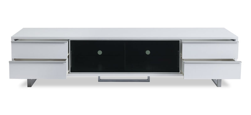 Meuble pour téléviseur moderne Amelia de 89 po x 22 po avec rangement et système de gestion des câbles pour téléviseurs jusqu’à 100 po - deux teintes, blanc et noir