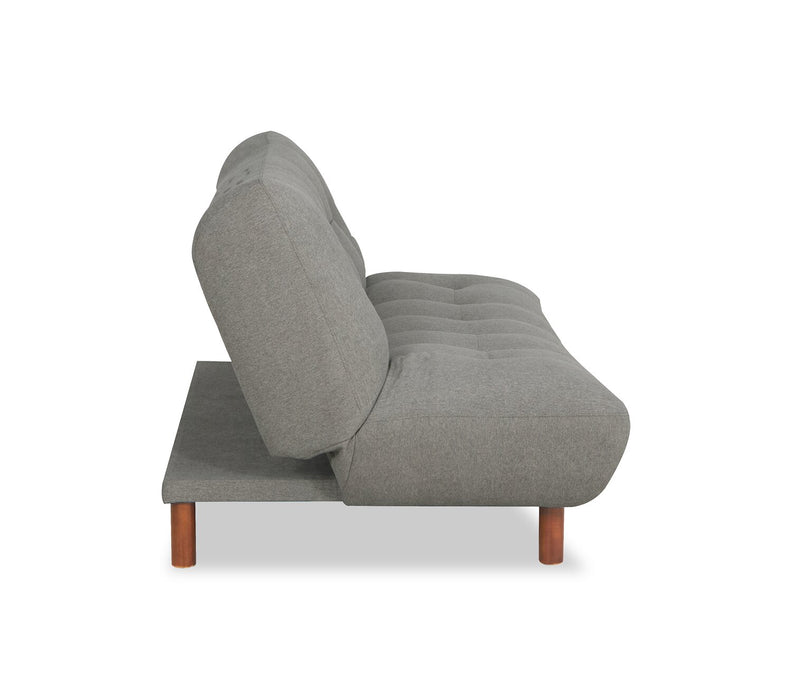 Futon Campus de 76 po en tissu avec mécanisme Klik Klak, capitonnage et pattes en bois - gris