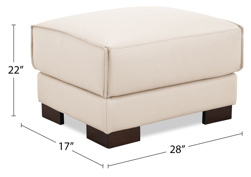 Pouf Citadel de 28 po en cuir véritable de qualité supérieure avec pattes en bois - blanc givré