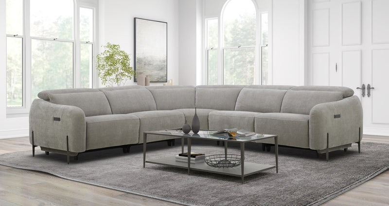 Sofa sectionnel à inclinaison électrique Caprice 5 pièces avec appuie-têtes électriques - truffe