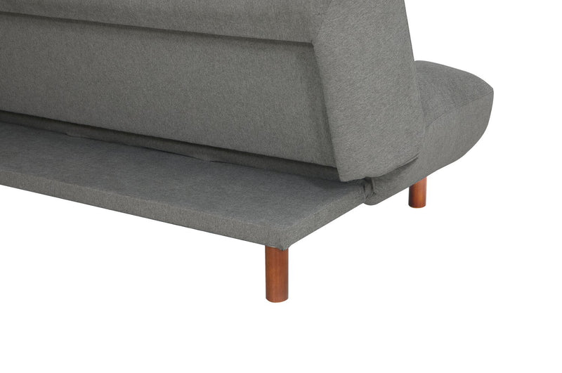 Futon Campus de 76 po en tissu avec mécanisme Klik Klak, capitonnage et pattes en bois - gris