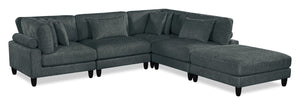 Sofa sectionnel modulaire Lounge 5 pièces en chenille avec pouf - gris