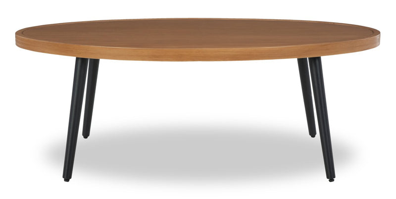 Table à café ovale Tofino pour la terrasse à l’extérieur - 22 po (L), aluminium, résistant aux rayons UV et aux intempéries - brune et noire