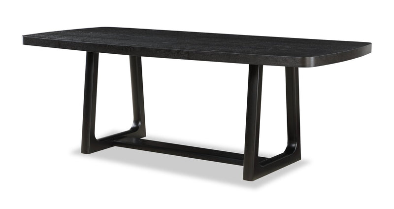 Ensemble de salle à manger Alma 7 pièces avec table de 86 po (L), base à tréteaux et 6 chaises - anthracite noir et blanc