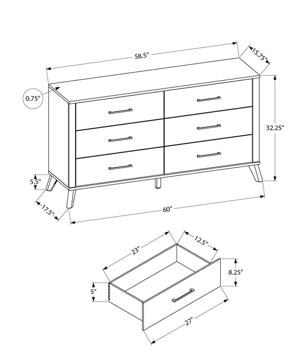 Commode de chambre à coucher Blake de 60 po (L) x 32 po (H) à 6 tiroirs - grise et noire
