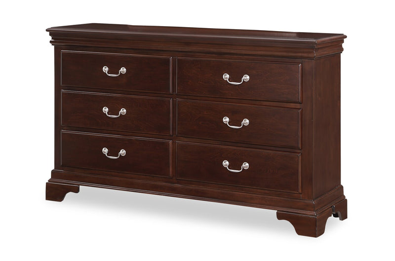 Commode Marco de 58 po (l) x 35 po (H) à 6 tiroirs pour la chambre à coucher - brun cerisier