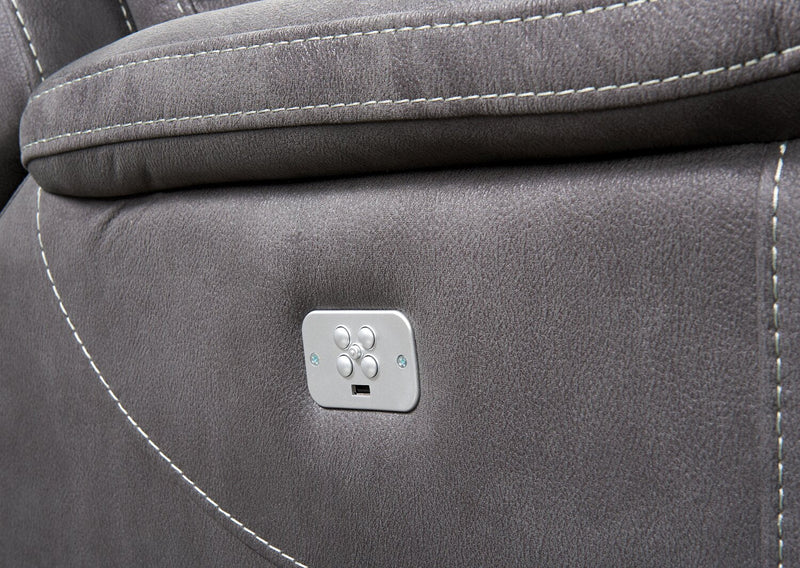 Causeuse à inclinaison électrique Floy de 99 po en suédine avec appuie-têtes électriques, console de rangement et ports USB - grise