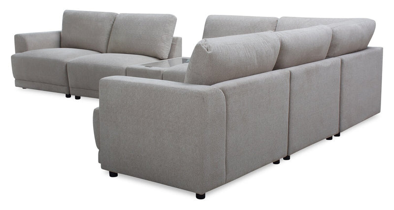Sofa sectionnel modulaire Voyage 7 pièces en tissu avec console et coussins de dossier amovibles - beige