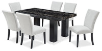  Ensemble de salle à manger Burk 7 pièces avec table de 72 po (L) à dessus en résine en imitation de marbre et 6 chaises - noir et blanc