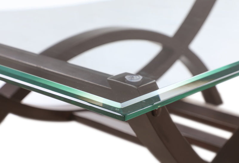 Table à café moderne Ricci de 48 po avec dessus en verre - verre avec pattes au fini espresso