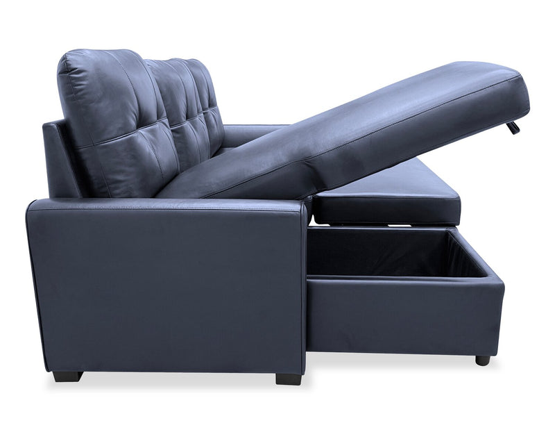 Sofa-lit sectionnel de gauche Carter 2 pièces en tissu d’apparence cuir avec fauteuil long de rangement - noir