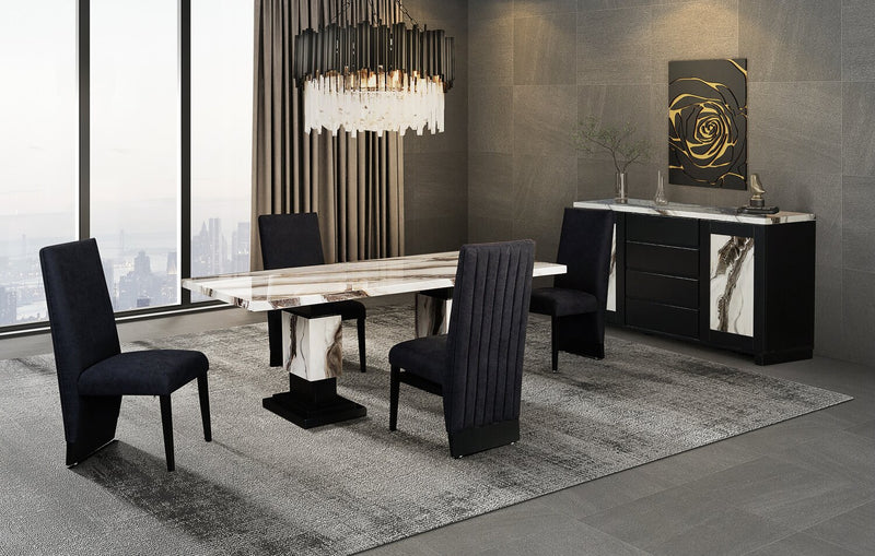 Chaise de salle à manger Vega en tissu de polyester et bois avec capitonnage à canaux - noire