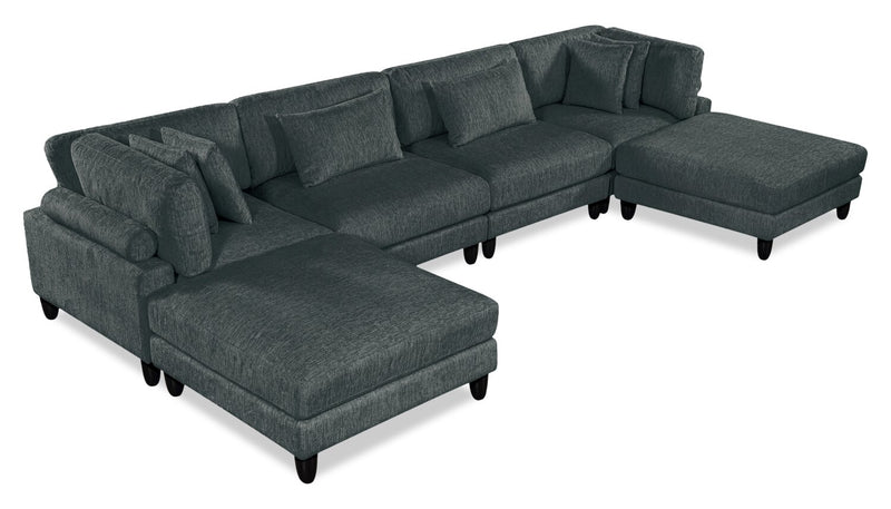 Sofa sectionnel modulaire sans accoudoirs Lounge 6 pièces en chenille - gris
