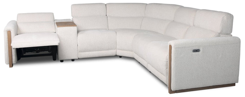 Sofa sectionnel modulaire à inclinaison électrique Sable 6 pièces en chenille avec appuie-têtes électriques et port USB - blanc albâtre