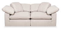 Causeuse modulaire Eclipse de 86 po en tissu d’apparence lin avec coussins réversibles en duvet et plumes - beige lin