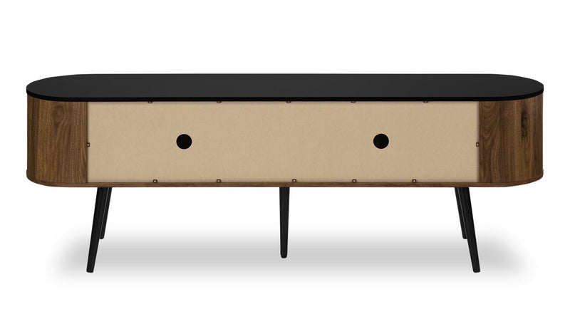 Meuble pour téléviseur rustique Elle de 72 po avec rangement et système de gestion des câbles pour téléviseurs jusqu’à 80 po - brun foncé et noir