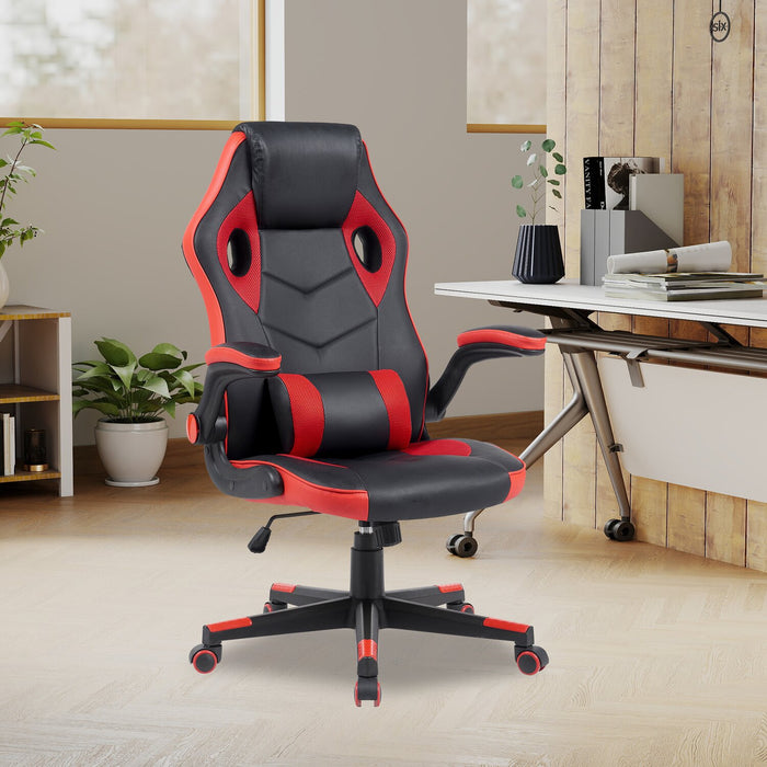 Fauteuil de jeu ergonomique Phœnix de 26,7 po avec coussin lombaire - noir et rouge
