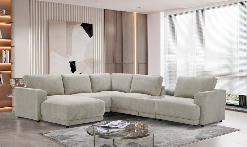 Sofa sectionnel modulaire de gauche Voyage 6 pièces en tissu avec console et coussins de dossier amovibles - taupe