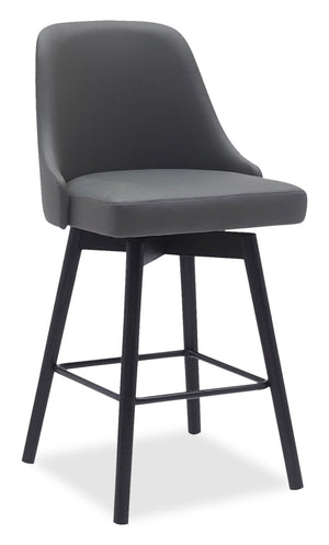 Tabouret Nash de hauteur comptoir en tissu de cuir végétalien et en métal avec siège pivotant - anthracite