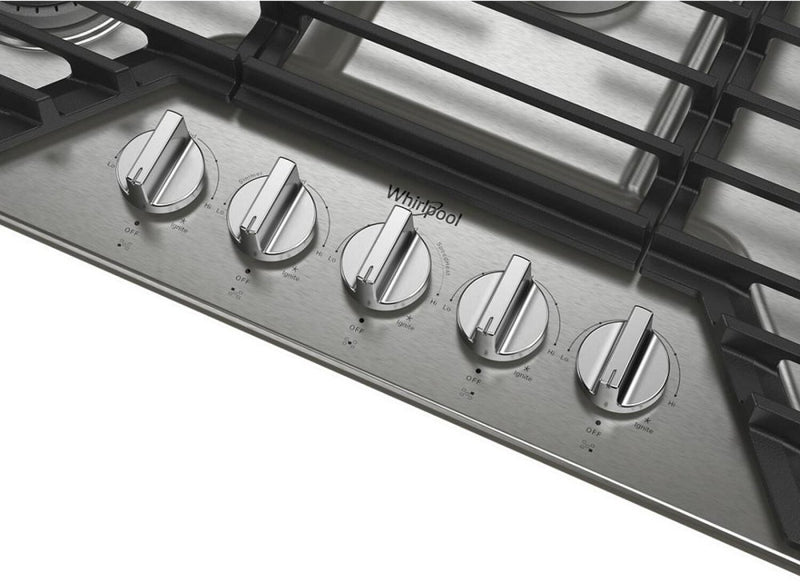 Surface de cuisson à gaz Whirlpool de 36 po avec 5e brûleur et grilles en fonte à charnières EZ-2-LiftMC - WCGK5036PS