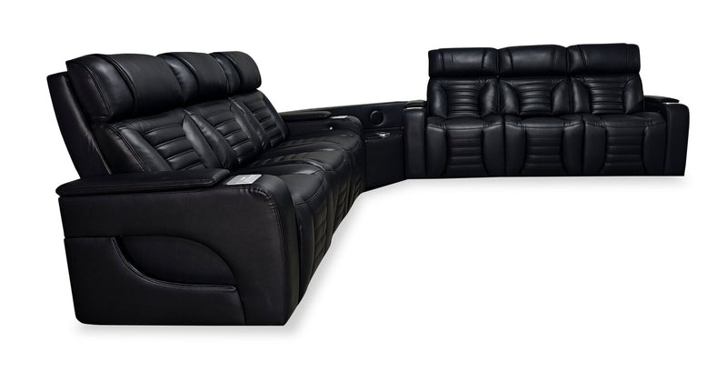 Sofa sectionnel à inclinaison électrique Zen 3 pièces en tissu d’apparence cuir avec massage et 2 consoles rabattables - noir