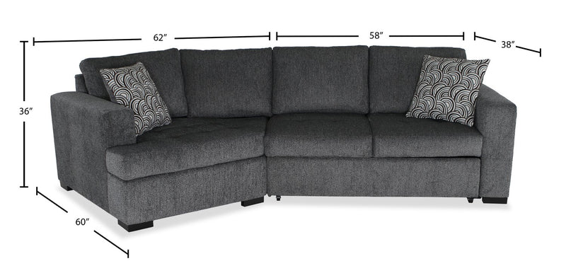 Sofa-lit sectionnel enveloppant de gauche Legend 2 pièces fabriqué au Canada en tissu de chenille - gris poivre