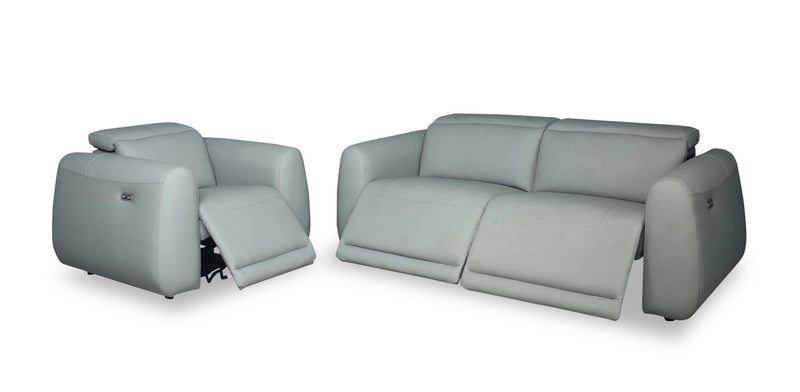Sofa à inclinaison électrique Gianna de 76 po en cuir véritable avec appuie-têtes électriques et ports USB - bleu spa