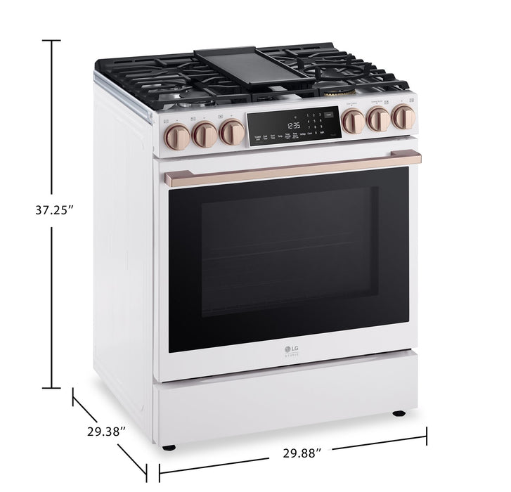 Cuisinière à gaz intelligente LG Studio de 6,3 pi3 avec hublot InstaViewMD et friture à air - essence blanche - LSGS6338N
