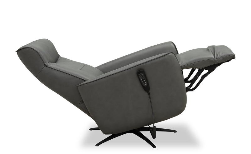 Fauteuil de massage à inclinaison électrique Serene de 31 po en cuir véritable avec appuie-tête électrique et siège chauffant - gris