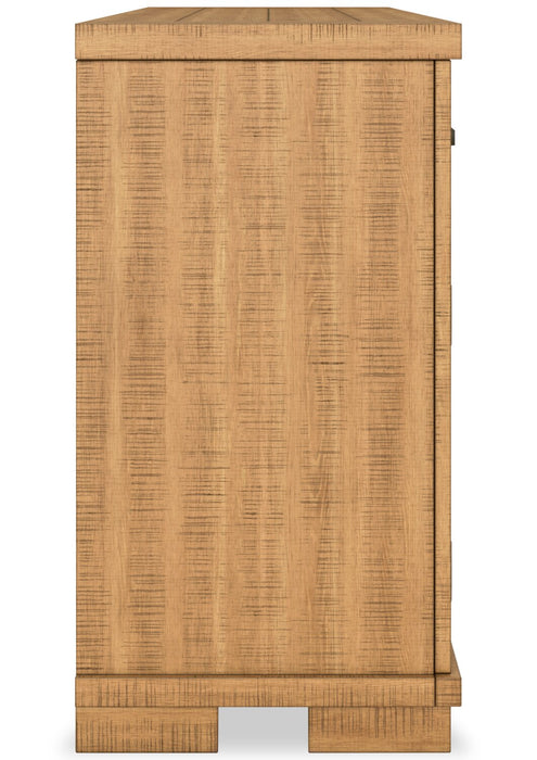 Desserte de salle à manger Archer de 66 po (L) avec 2 tiroirs, 4 portes et tablettes réglables - brun clair