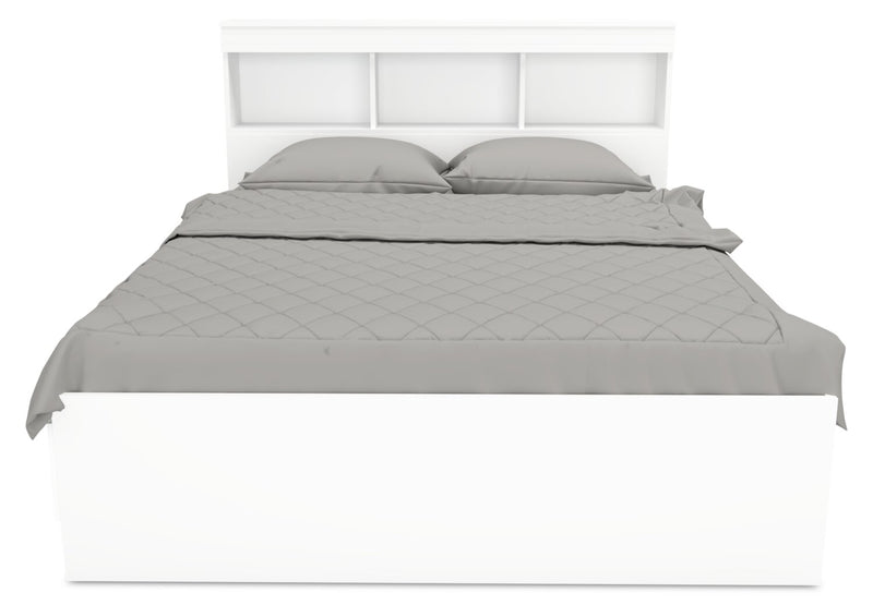 Ensemble lit matelot Riley 6 pièces avec tête de lit bibliothèque, commode, miroir et table de nuit, blanc - format lit double