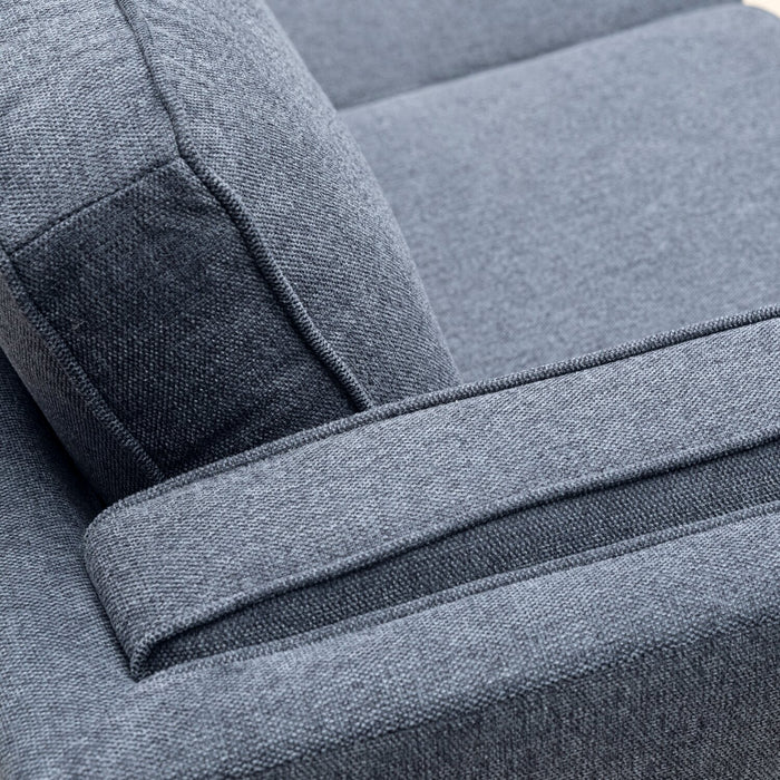 Sofa Kassia de Kort & Co. de 80 po de format condo en tissu d’apparence lin avec base et pattes en bois - bleu