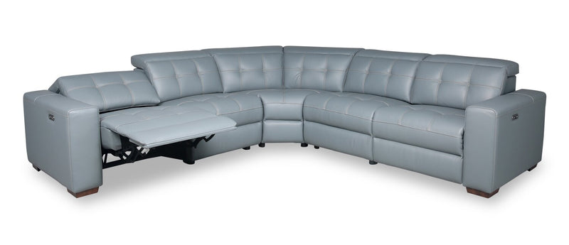 Sofa sectionnel à inclinaison électrique Geneva 3 pièces en cuir véritable avec appuie-têtes électriques et port USB - bleu piscine