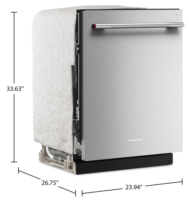 Lave-vaisselle KitchenAid de 24 po et de 44 dBA avec troisième panier 360° Max JetsMC - acier inoxydable PrintShieldMC - KDTS424SPS 