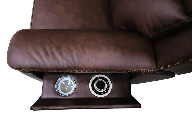 Fauteuil de massage à inclinaison électrique Vibe de 40 po en cuir véritable avec son immersif et appuie-tête électrique - brun