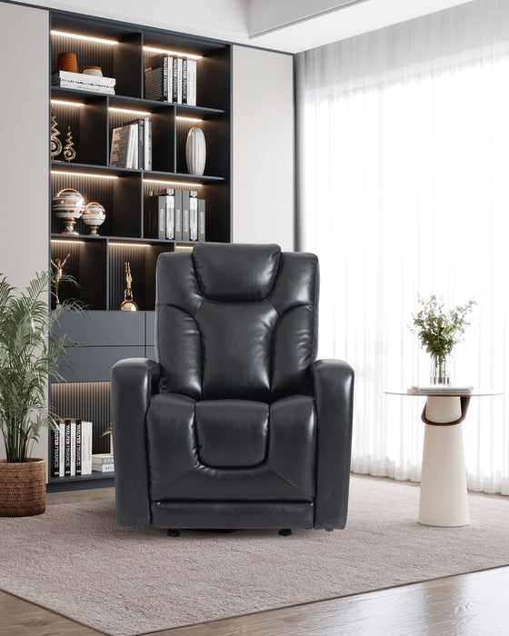 Fauteuil à inclinaison électrique Kenzo de 35 po en tissu d’apparence cuir avec appuie-tête électrique, repose-pieds et port USB - noir