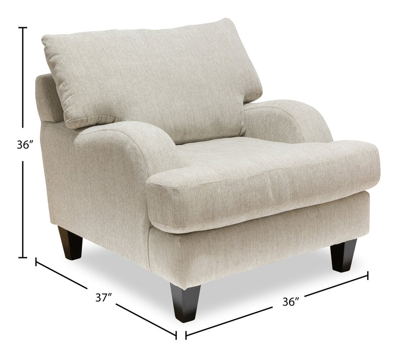 Fauteuil Nofia de 36 po fabriqué au Canada en tissu de chenille avec pattes en bois - beige lin