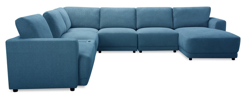 Sofa sectionnel modulaire de droite Voyage 7 pièces en tissu avec console et coussins de dossier amovibles - bleu