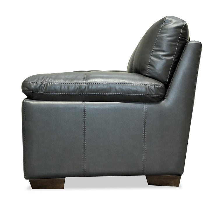 Causeuse Classico de 71 po en cuir véritable avec pattes en bois - gris carbone