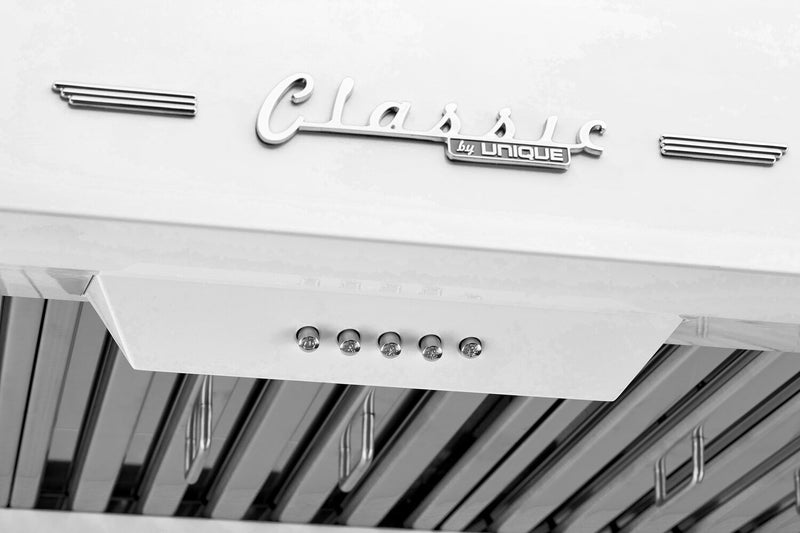Hotte de cuisinière sous l’armoire Classic Rétro par Unique de 36 po et de 700 pi3/min - blanc guimauve - UGP-36CR RH W