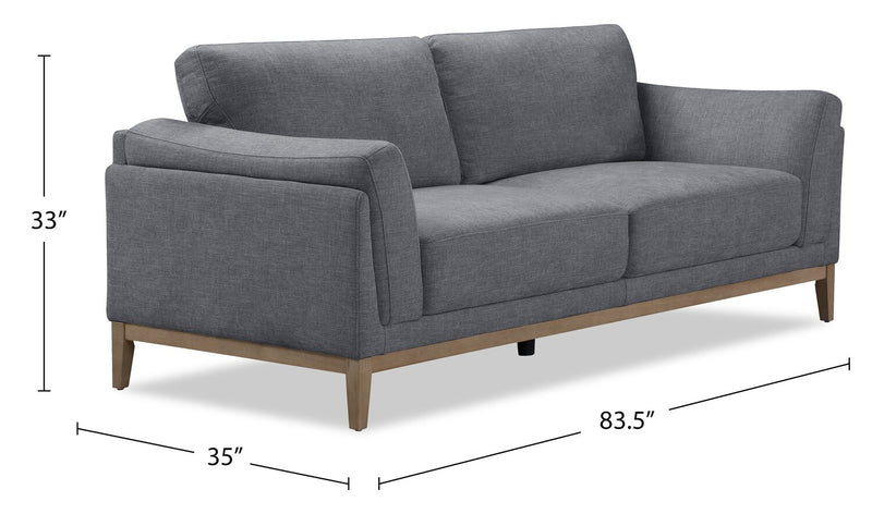 Sofa Valley de 83,5 po en tissu avec base et pattes en hévéa - étain