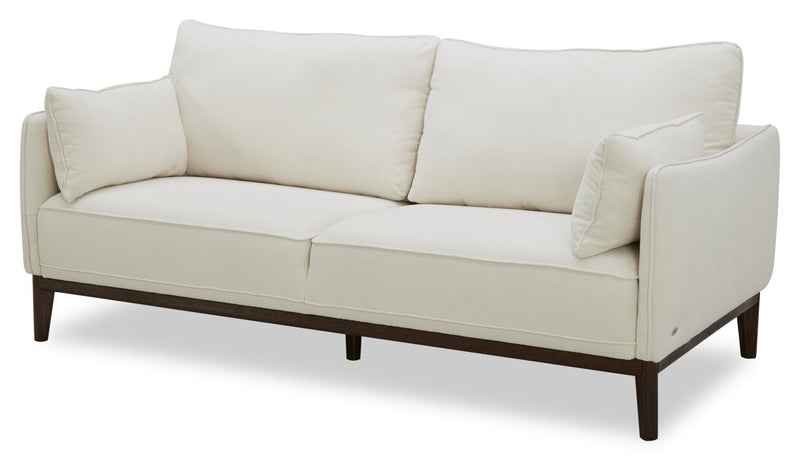 Sofa Gena de Cindy Crawford Home de 78,7 po de format condo en tissu d’apparence lin avec coussins de dossier amovibles - blanc coton