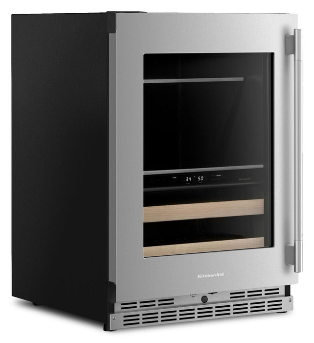 Refroidisseur à boissons KitchenAid de 24 po avec grilles à devant en bois - acier inoxydable PrintShieldMC - KUBL524SPS