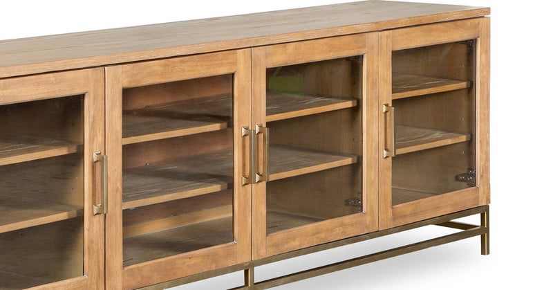 Meuble pour téléviseur moderne Cresset de 84 po en bois massif avec rangement et système de gestion des câbles pour téléviseurs jusqu’à 90 po - blé belge