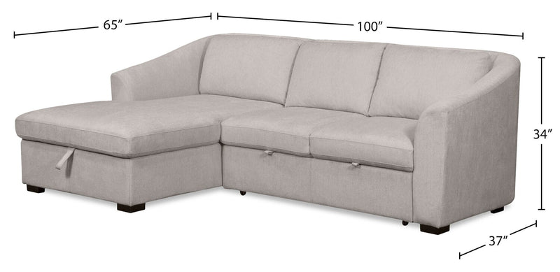 Sofa-lit sectionnel de gauche Envy 2 pièces en tissu de chenille avec fauteuil long de rangement - gris brouillard