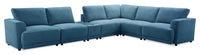 Sofa sectionnel modulaire Voyage 7 pièces en tissu avec console et coussins de dossier amovibles - bleu