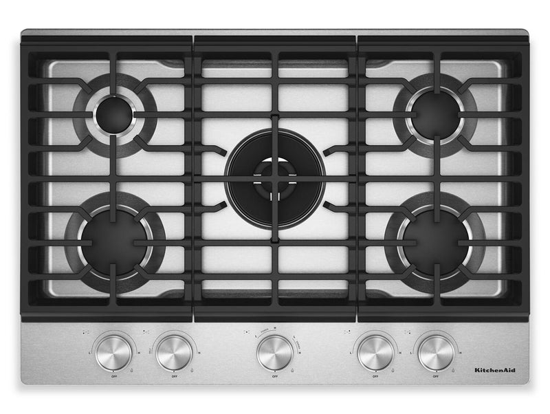 Surface de cuisson KitchenAid de 30 po au gaz sur métal avec grilles pour wok intégrées – acier inoxydable - KCGK530SSS