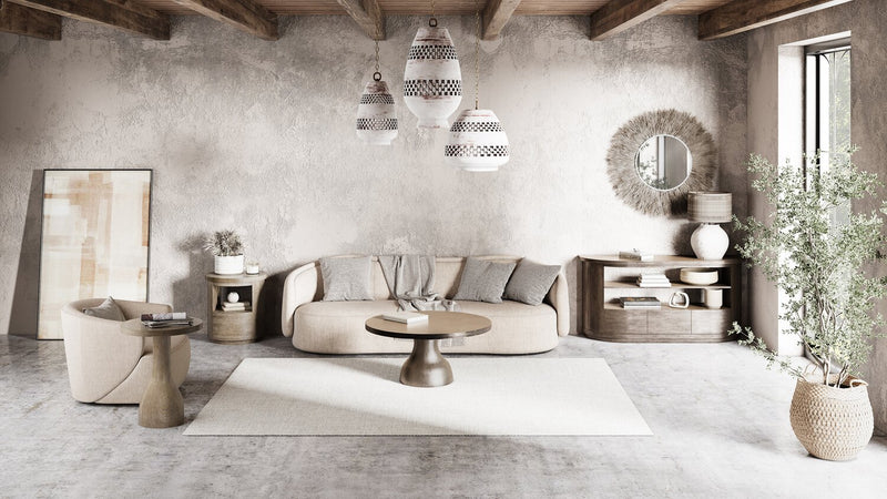 Table à café moderne ronde Eldon de 38 po en bois massif - marsouin