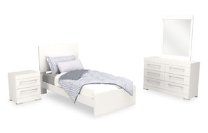 Ensemble de chambre à coucher Riley 6 pièces avec lit à panneaux, commode, miroir et table de nuit, fabriqué au Canada, blanc - format lit simple